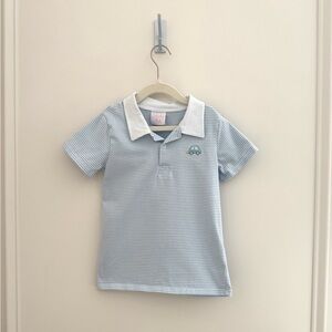 Striped Light Blue Polo Shirt with White Collar - Kids